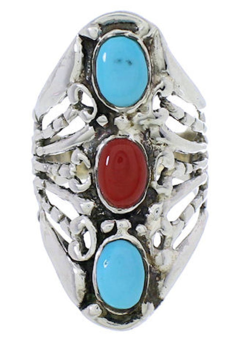 Turquoise Coral Sterling Silver Southwestern Ring Size 4-1/2 UX32892